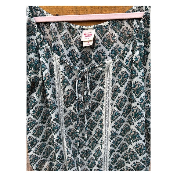 Sz M-Mossimo Supply Co sheer shirt with tie & lace accents - Picture 2 of 6